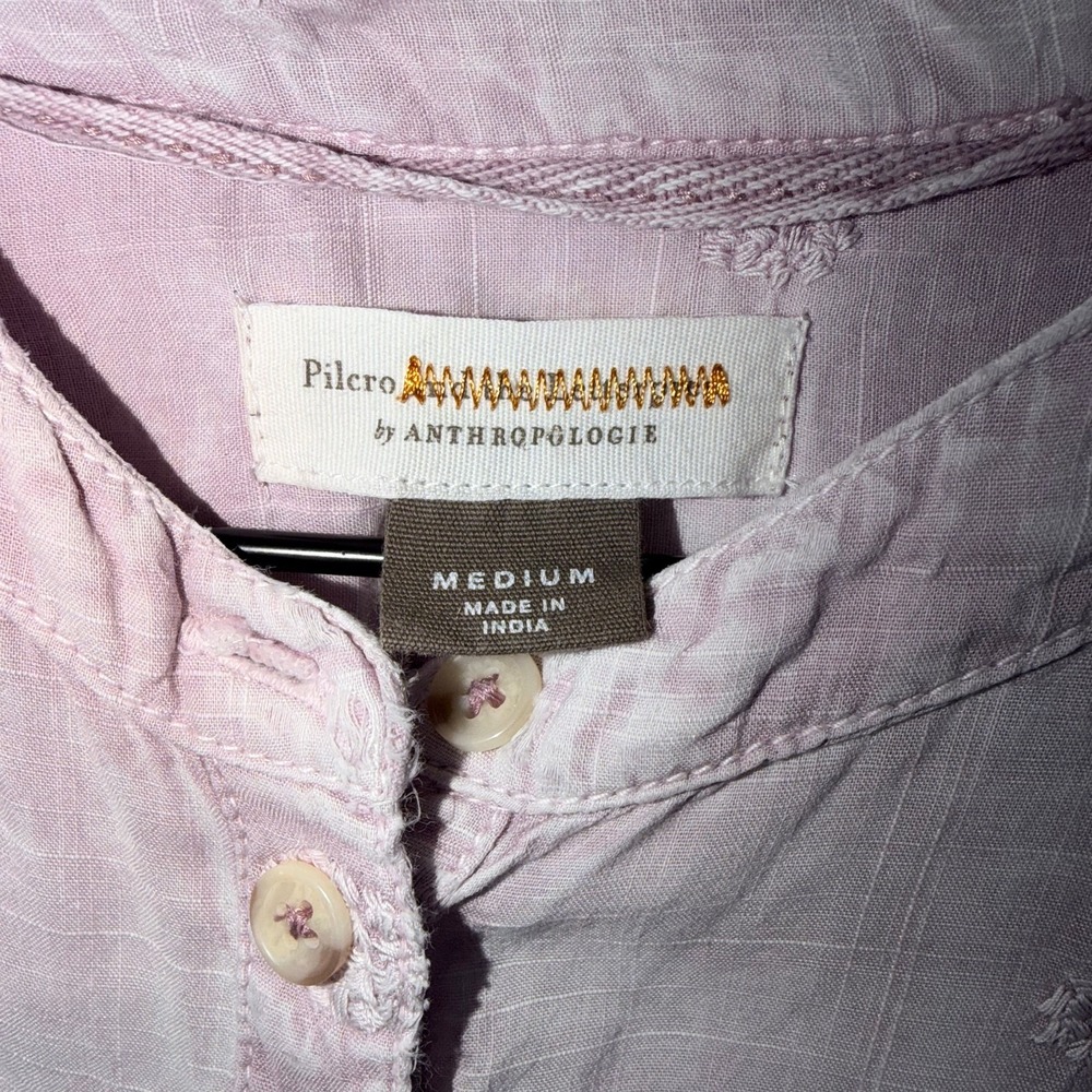 Pilcro by Anthropologie Womens Blouse sz M Lavender Embroidered Long Sleeve Boho - Picture 2 of 5